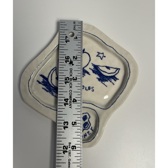 Frank Ceramics Hayom Rosh Hashanah Snack Plate Apple Studio Pottery Judaica Blue - Picture 2 of 4